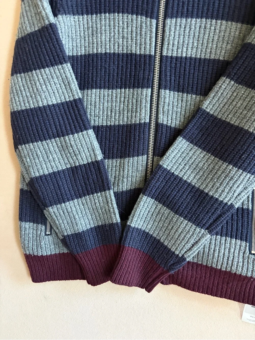 Roberto Collina Men’s Italy Striped Ribbed Wool Knit Zip Cardigan size 48 or M